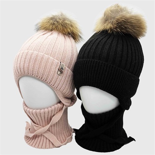 NEO комплект; шапка на утеплителе, подклад флис+снуд (р.50-54) натуральный помпон ЧЗ 15960-Л