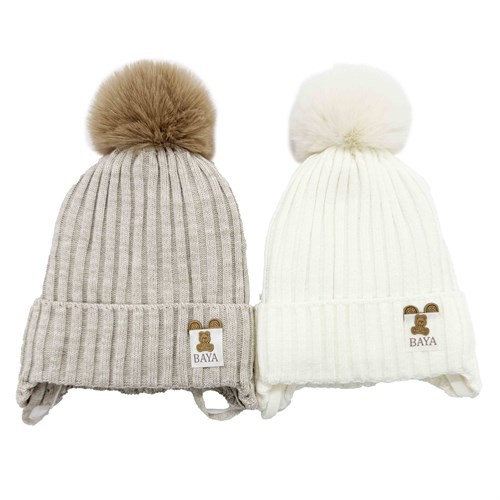 Milli шапка BAYA, на синтепоне, с меховым помпоном, подклад хлопок (р.44-46) 15973