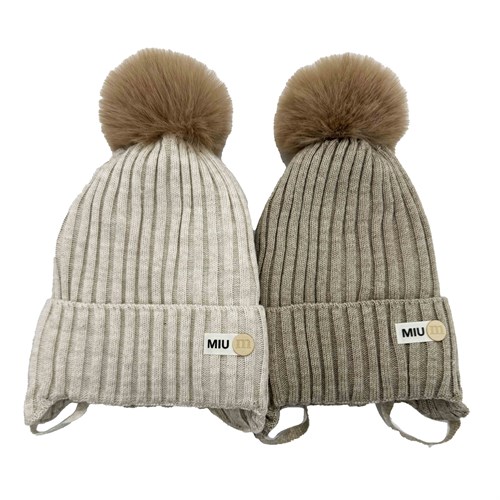 Milli шапка Miu, на синтепоне, с меховым помпоном, подклад хлопок (р.44-46) 15975