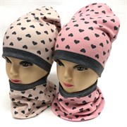 ambra комплект шапка для девочки двойной трикотаж + снуд (р.48-50) сердца 31551