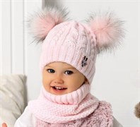 .AJS комплект 40-424 шапка на флисе +снуд (р.48-50) белый, серый, ч/з 40-424