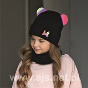 .AJS шапка 44-455 двойная вязка (р.52-56)ушки и бабочка светоотражающие, ч/з 44-455