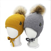 Milli шапка на утеплителе, с натуральным помпоном, подклад хлопок (р.50-52) 14518