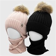 NEO комплект; шапка на утеплителе, подклад флис+снуд (р.50-54) натуральный помпон ЧЗ 15960-Л