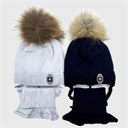 LAMIR комплект: Царь, шапка на утеплителе, подклад хлопок + манишка (р.44-46) натуральный помпон ЧЗ 15952-Л